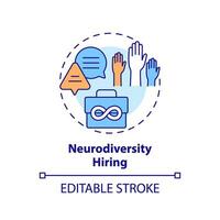 2D editable multicolor neurodiversity hiring icon, simple isolated vector, thin line illustration representing workplace trends. vector