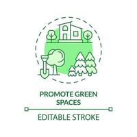 2D editable green promote green spaces icon, monochromatic isolated vector, thin line illustration representing environmental psychology. vector