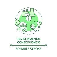 2D editable green environmental consciousness icon, monochromatic isolated vector, thin line illustration representing environmental psychology. vector