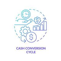 2D gradient cash conversion cycle icon, simple isolated vector, blue thin line illustration representing cash flow management. vector