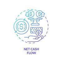 2D gradient net cash flow icon, simple isolated vector, blue thin line illustration representing cash flow management. vector