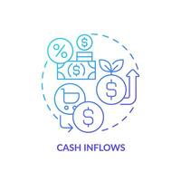 2D gradient cash inflows icon, simple isolated vector, blue thin line illustration representing cash flow management. vector