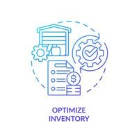 2D gradient optimize inventory icon, simple isolated vector, blue thin line illustration representing cash flow management. vector