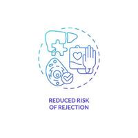 2D gradient reduced risk of rejection icon, simple isolated vector, thin line blue illustration representing cell therapy. vector