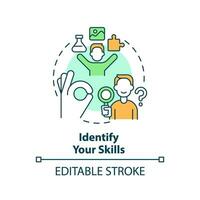 2D editable multicolor identify your skills icon, simple isolated vector, thin line illustration representing workplace trends. vector