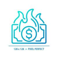 2D pixel perfect gradient inflation icon, isolated vector, thin line blue illustration representing economic crisis. vector