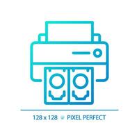 2D pixel perfect gradient printing money icon, isolated vector, thin line blue illustration representing economic crisis. vector