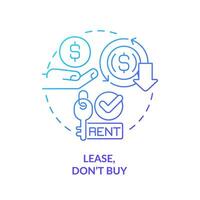 2D gradient lease, dont buy icon, simple isolated vector, blue thin line illustration representing cash flow management. vector