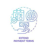 2D gradient extend payment terms icon, simple isolated vector, blue thin line illustration representing cash flow management. vector