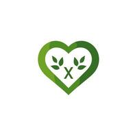 AI generated Embracing sustainable fashion filled color initial logo idea. Minimalistic green heart with leaves. Letters inside heart shape. Graphic design vector