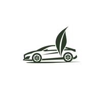 AI generated Eco vehicle manufacturer filled dark green logo. Sustainability business value. Car and leaf simple icon. Design element. Ai art for corporate branding vector