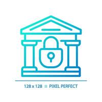 2D pixel perfect gradient closed bank icon, isolated vector, thin line blue illustration representing economic crisis. vector