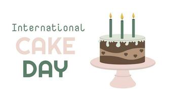 International cake day. Cake with candles. Vector illustration isolated on white background.
