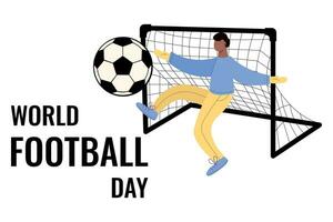 World football day poster with soccer player and ball. Vector illustration.