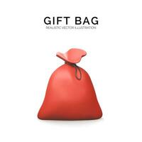 Design of red gift bag in realistic cartoon style. Traditional sack with gifts. Vector illustration