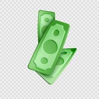 Dollar bill. Green 3d render american money. Dollar banknote in cartoon style. Vector