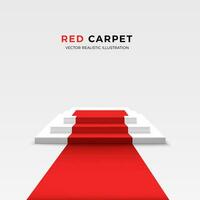 Realistic podium with red carpet. Square stage. Vector illustration