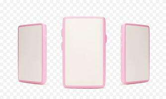 3d render smartphone. Mobile phone realistic mock up. Pink phone template with empty screen. Vector illustration