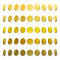 Set of 3d gold coin. Realistic gold coin on white background. Vector illustration