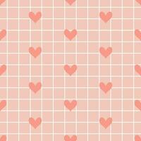 Seamless pattern with small hearts on a checkered background. The pink background for the day of St. Valentine, the Day of Lovers. Vector