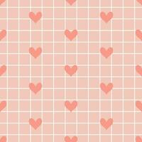 Seamless pattern with small hearts on a checkered background. The pink background for the day of St. Valentine, the Day of Lovers. Vector