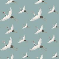 Seamless pattern, white flying cranes on a blue background. Background, textile, wallpaper, vector