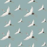 Seamless pattern, white flying cranes on a blue background. Background, textile, wallpaper, vector