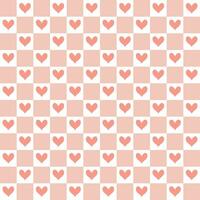 Seamless pattern with small hearts on a checkered background. The pink background for the day of St. Valentine, the Day of Lovers. Vector