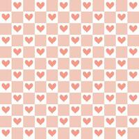 Seamless pattern with small hearts on a checkered background. The pink background for the day of St. Valentine, the Day of Lovers. Vector