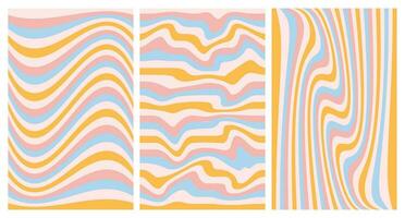 A set of vintage psychedelic rainbow backgrounds with the sun. Retro backgrounds of pastel colors. Vector