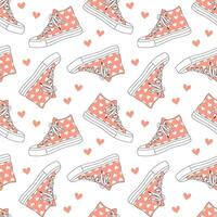 Seamless pattern with cute retro sports sneakers. Vintage texture for textile, wrapping paper. Cartoon background. Vector