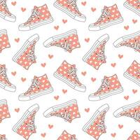 Seamless pattern with cute retro sports sneakers. Vintage texture for textile, wrapping paper. Cartoon background. Vector