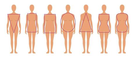 Set of different types of female figures. Female body types with geometric shapes. Vector