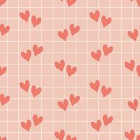 Seamless pattern with small hearts on a checkered background. The pink background for the day of St. Valentine, the Day of Lovers. Vector