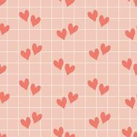 Seamless pattern with small hearts on a checkered background. The pink background for the day of St. Valentine, the Day of Lovers. Vector