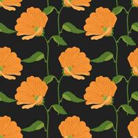 Seamless pattern, orange lily flowers on a dark background. Luxury background, vector
