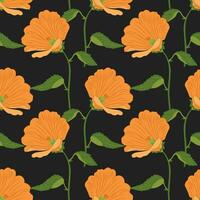 Seamless pattern, orange lily flowers on a dark background. Luxury background, vector