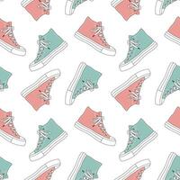 Seamless pattern with cute retro sports sneakers. Vintage texture for textile, wrapping paper. Cartoon background. Vector