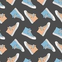 Seamless pattern with cute retro sports sneakers. Vintage texture for textile, wrapping paper. Cartoon background. Vector