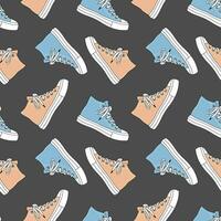 Seamless pattern with cute retro sports sneakers. Vintage texture for textile, wrapping paper. Cartoon background. Vector