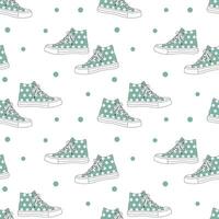 Seamless pattern with cute retro sports sneakers. Vintage texture for textile, wrapping paper. Cartoon background. Vector