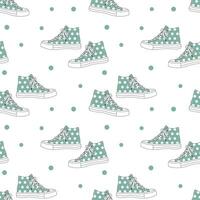 Seamless pattern with cute retro sports sneakers. Vintage texture for textile, wrapping paper. Cartoon background. Vector