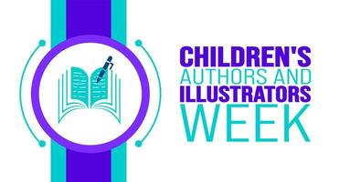 February is Children's Authors and Illustrators Week background template. Holiday concept. background, banner, placard, card, and poster design template with text inscription and standard color. vector