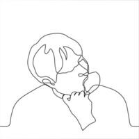 man eating chicken leg. one line drawing of a hungry man greedily biting a chicken leg. vector