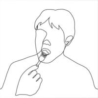 portrait of a man who eats. one continuous line drawing of a young man opened his mouth and put a fork with food in it, the guy got ready to take a bite of food vector