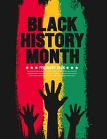 Black history month paint brush stroke flag with protest power strong hand raised portrait background. Celebrated February in united state and Canada. Juneteenth Independence Day. Kwanzaa vector