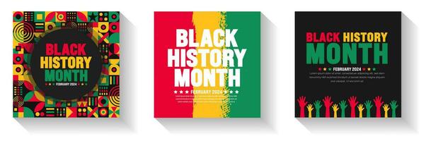 African American Black history month colorful lettering typography social media post banner design template set. Celebrated February in united state and Canada. Juneteenth Independence Day. Kwanzaa vector