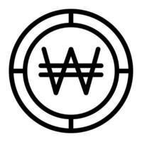 Korean won coin icon. Outline korean won coin vector icon for web design isolated on white background