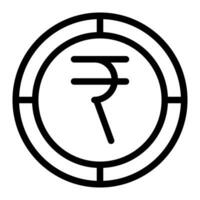 Indian Rupee coin icon. Outline Indian Rupee coin vector icon for web design isolated on white background