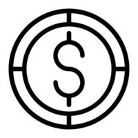 Dollar coin icon. Outline american coin vector icon for web design isolated on white background